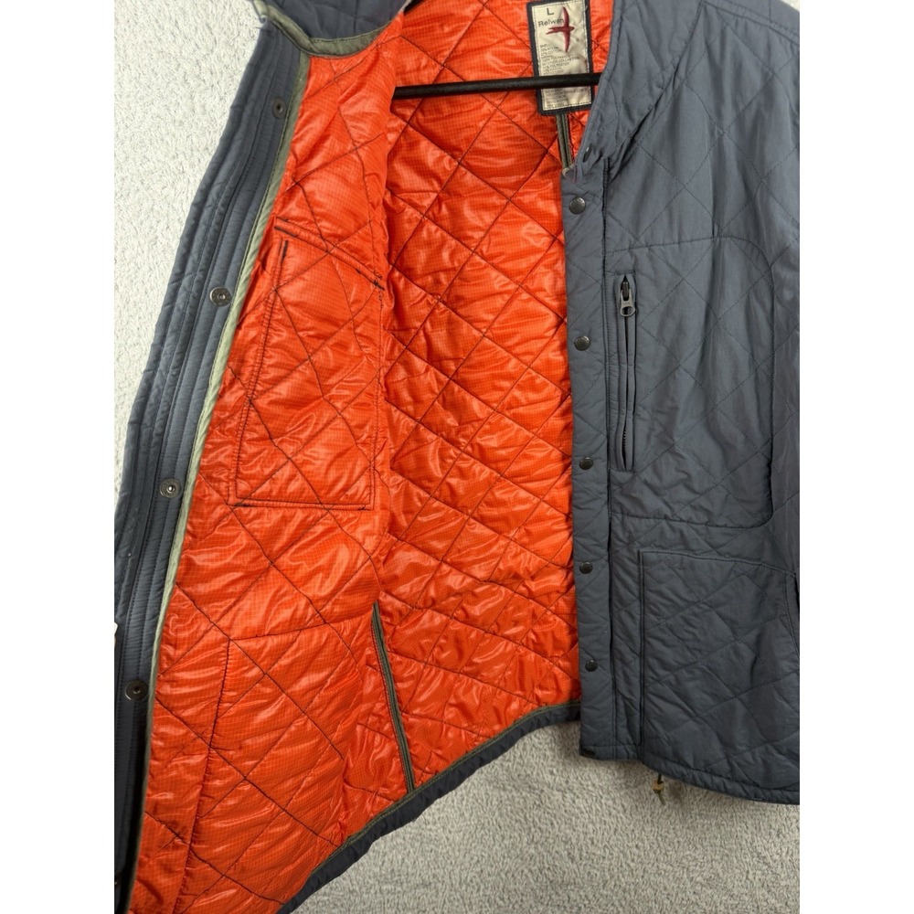 Relwen Quilted Insulated Tanker Snap Zip Up Jacket Size L Charcoal Blue/Orange - Picture 3 of 11